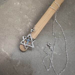 Star of David & Cross CZ Lab Opal Sterling Silver Necklace